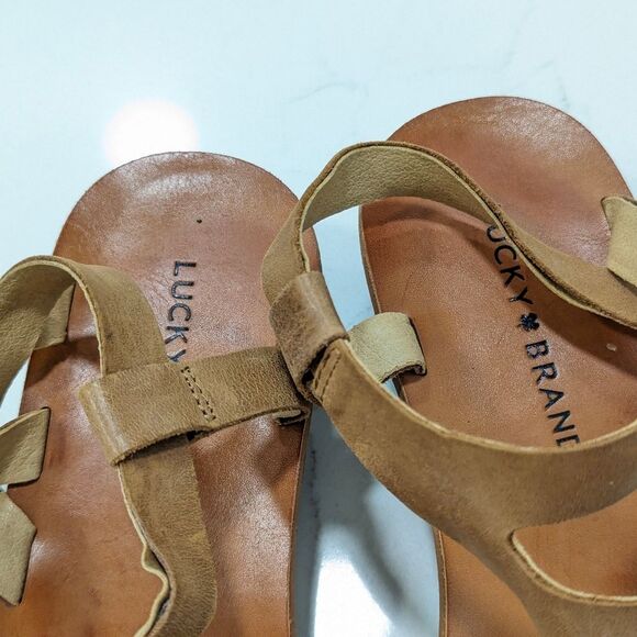 Lucky Brand Women's Hecilia Strappy Low Wedge Leather open toe Sandal size 10 - Picture 7 of 9